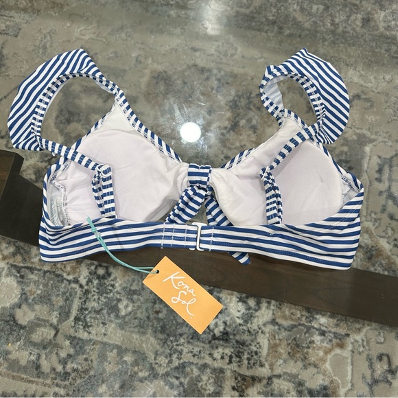 NWT Kona Sol Striped Bikini Top Petite Flutter Straps Bow Detail at Chest Sz M - Picture 5 of 5
